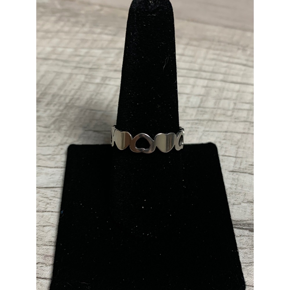 Silver Tone Heart Cutout Eternity Band Ring Size 10.25‎ Romantic Minimalist